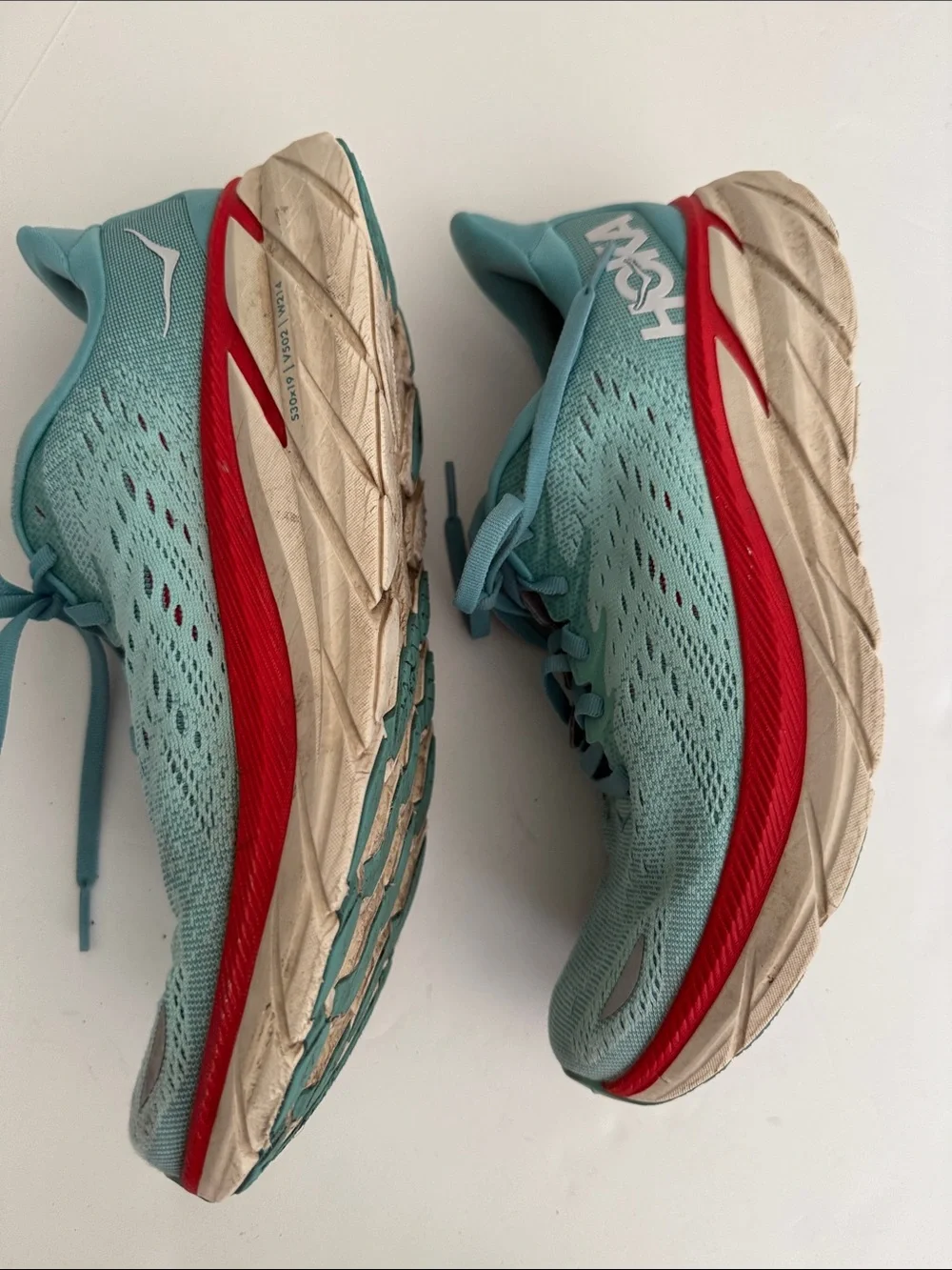 Hoka Women's Light Teal and Red Running Shoes size 9B